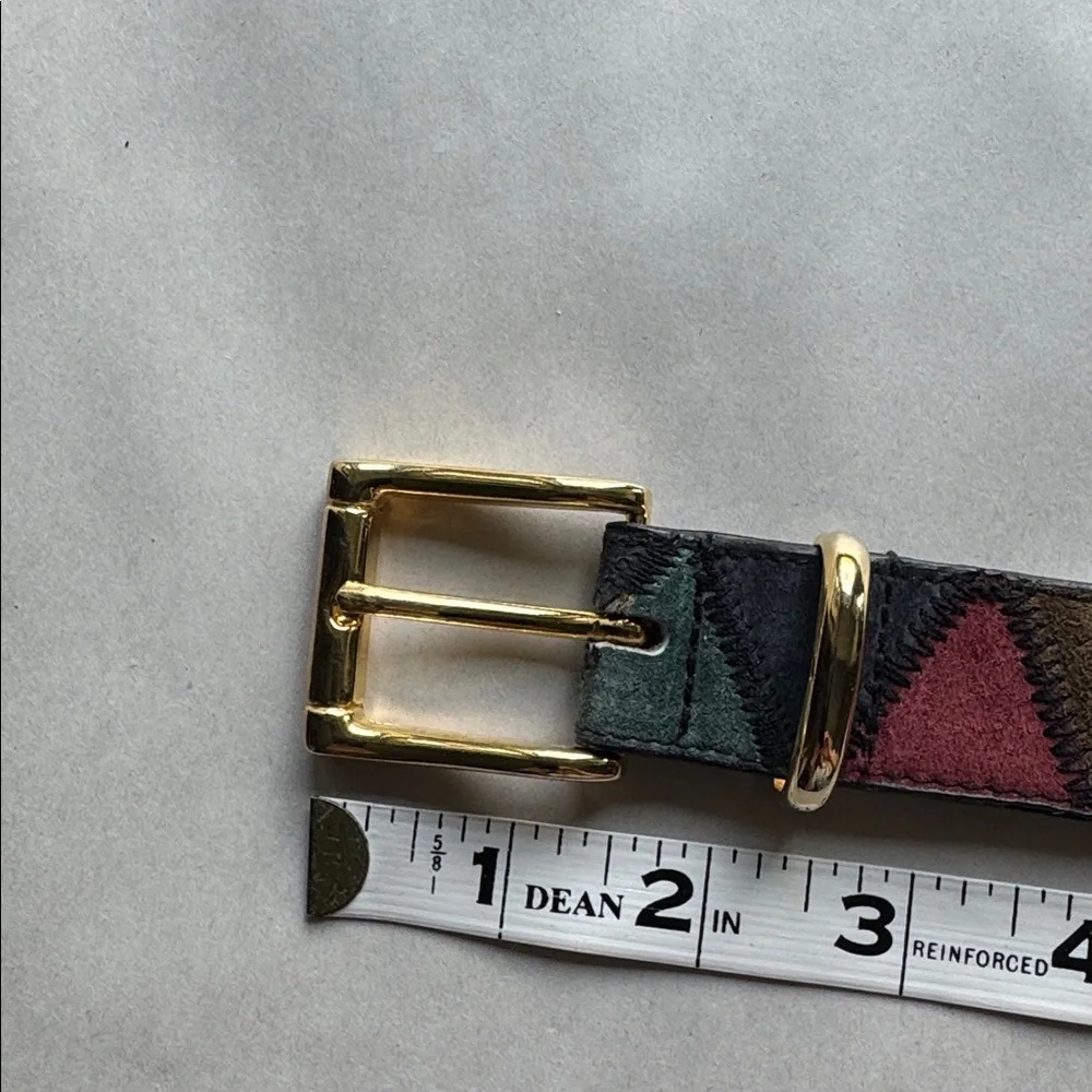 VTG Multi Color Patchwork Genuine Leather Belt Womens 38’ Boho hippie Festival